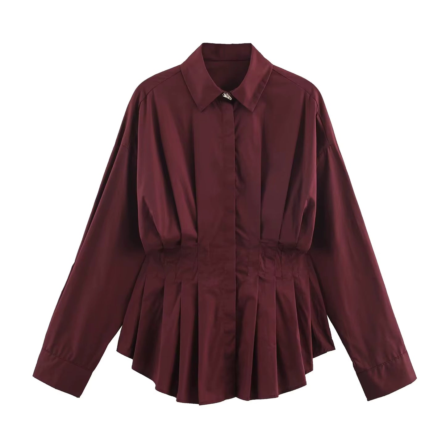 Witte poplin blouse met plooien in de taille voor dames