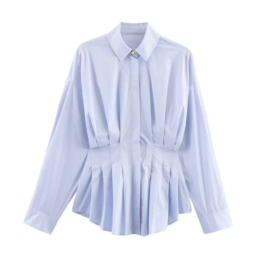Witte poplin blouse met plooien in de taille voor dames